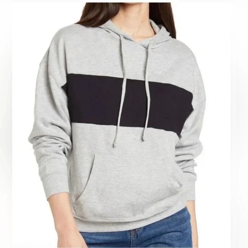 NWT‎ Abound Womens Colorblock Pullover Hoodie Grey/black Size Medium Nordstrom